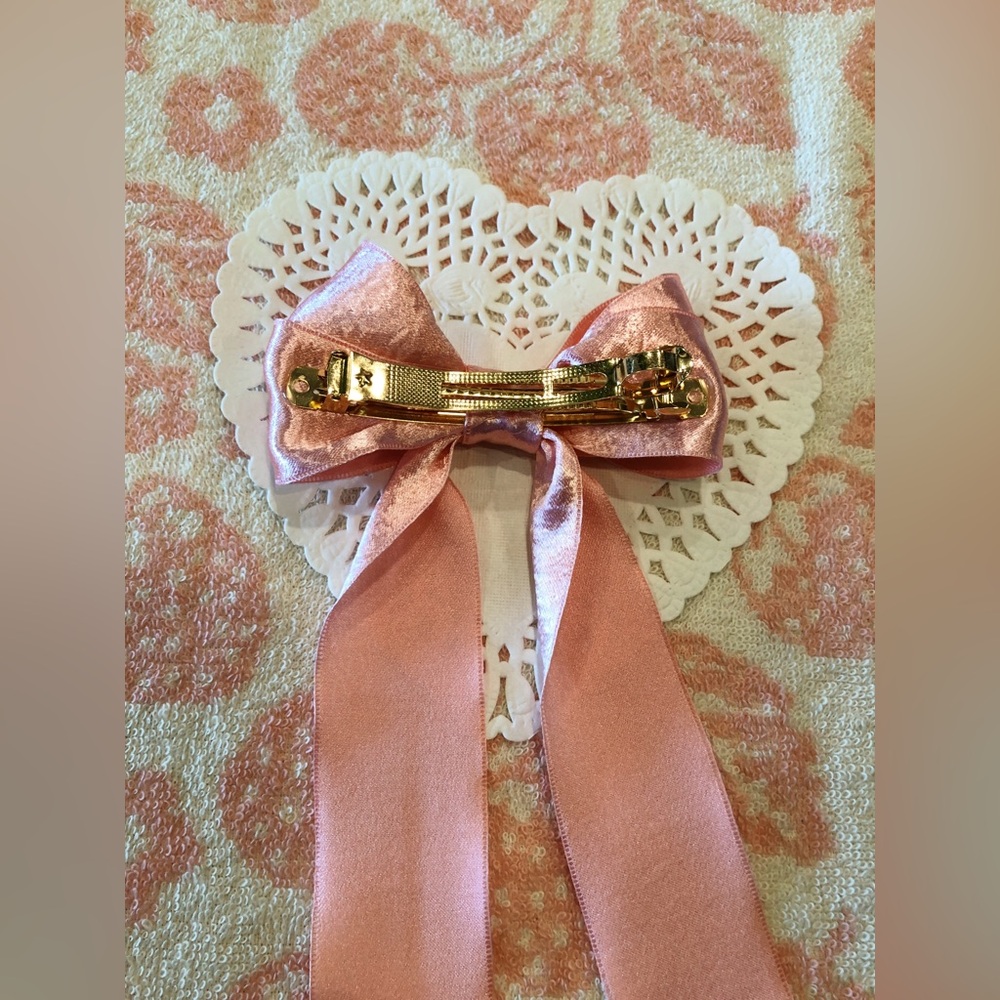 Metallic Rose Pink Hair Bow - Picture 6 of 6